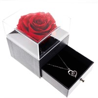 Mothers Day - Red Preserved Rose w/Heart Necklace