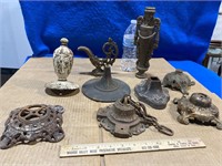 Group of Cast Iron Decorative Lamp Pieces