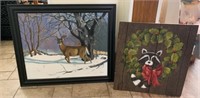 2 Paintings (deer, raccoon)