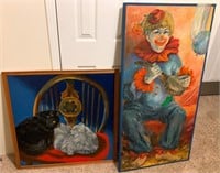 2 Paintings (cat, clown)