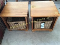 PR WOOD END TABLES WITH SLIDE OUT BASKETS