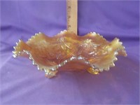 Marigold Carnival glass fted bowl