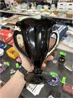 LARGE VTG BLACK AMETHYST GLASS LOVING CUP