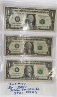 LOT #47) 3x 2006  SILVER CERTIFICATE STAR NOTES