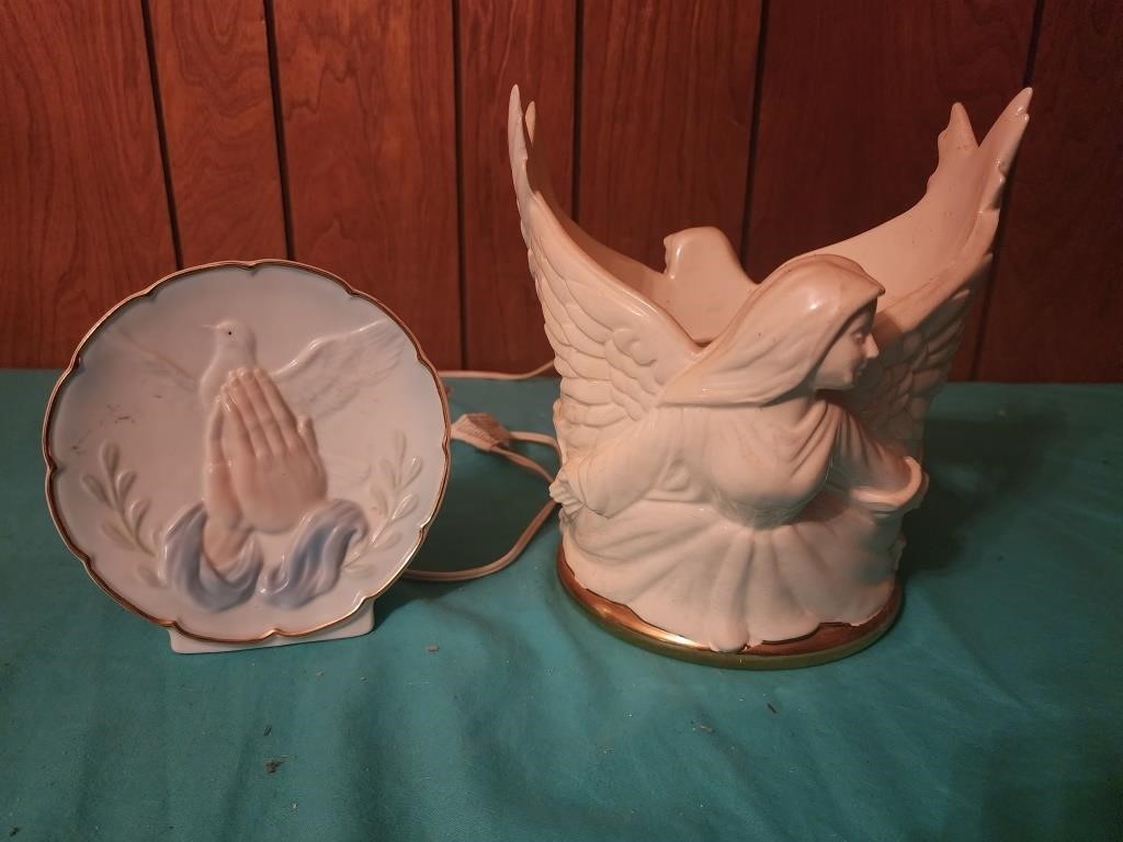 Large ceramic angel candle holder and light up