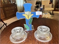CANDLE HOLDERS AND CROSS