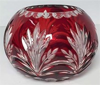 Hand Crafted Ruby Cut to Clear Rose Bowl