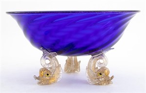 Venetian Blue Glass Centerpiece Bowl