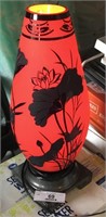 Thick Frosted Red Glass Lamp Black Applique Detail