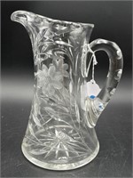 ANTIQUE CUT GLASS HEAVY WATER PITCHER