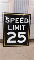 Vintage black & white Speed Limit 25 road sign