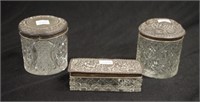 Three various sterling silver lidded crystal jars