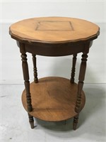 Vintage two-tier inlaid wood side table