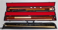 3 Pool Cues in Cases