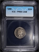 1888 PROOF 3-CENT NICKEL ICG PR66 CAM