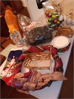 Christmas items, wreath, Mary and Joseph lights