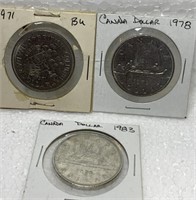 Canadian dollar coins 1971/78/83