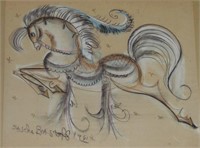 Sascha Brastoff, Pastel on Paper "Carousel Horse"