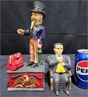 Cast Iron Uncle Sam & Tammany Hall Mech. Banks