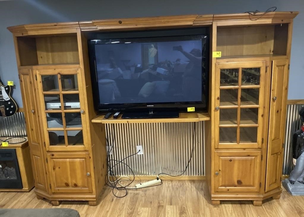 Honey Oak Toned Lighted Wood Entertainment