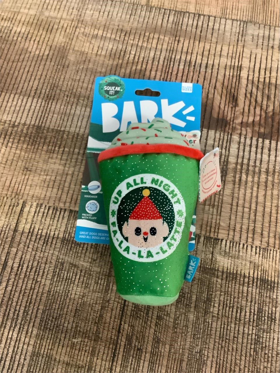 $16  BARK holiday latte Dog Squeak toy