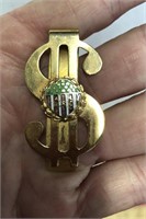 Vintage Dollar Sign Shaped Money Clip "W C" Detail