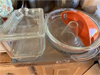 Pyrex & Glasbake Loaf Pans, Glasbake Cake Pan