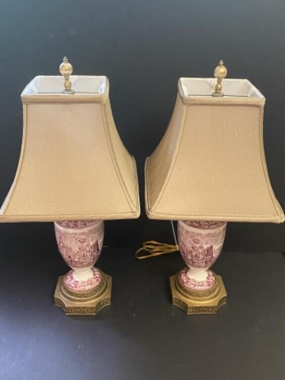 Pair of English Transfer Table Lamp