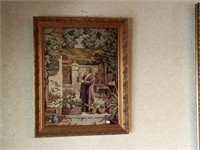 vtg needlepoint picture in ornate frame