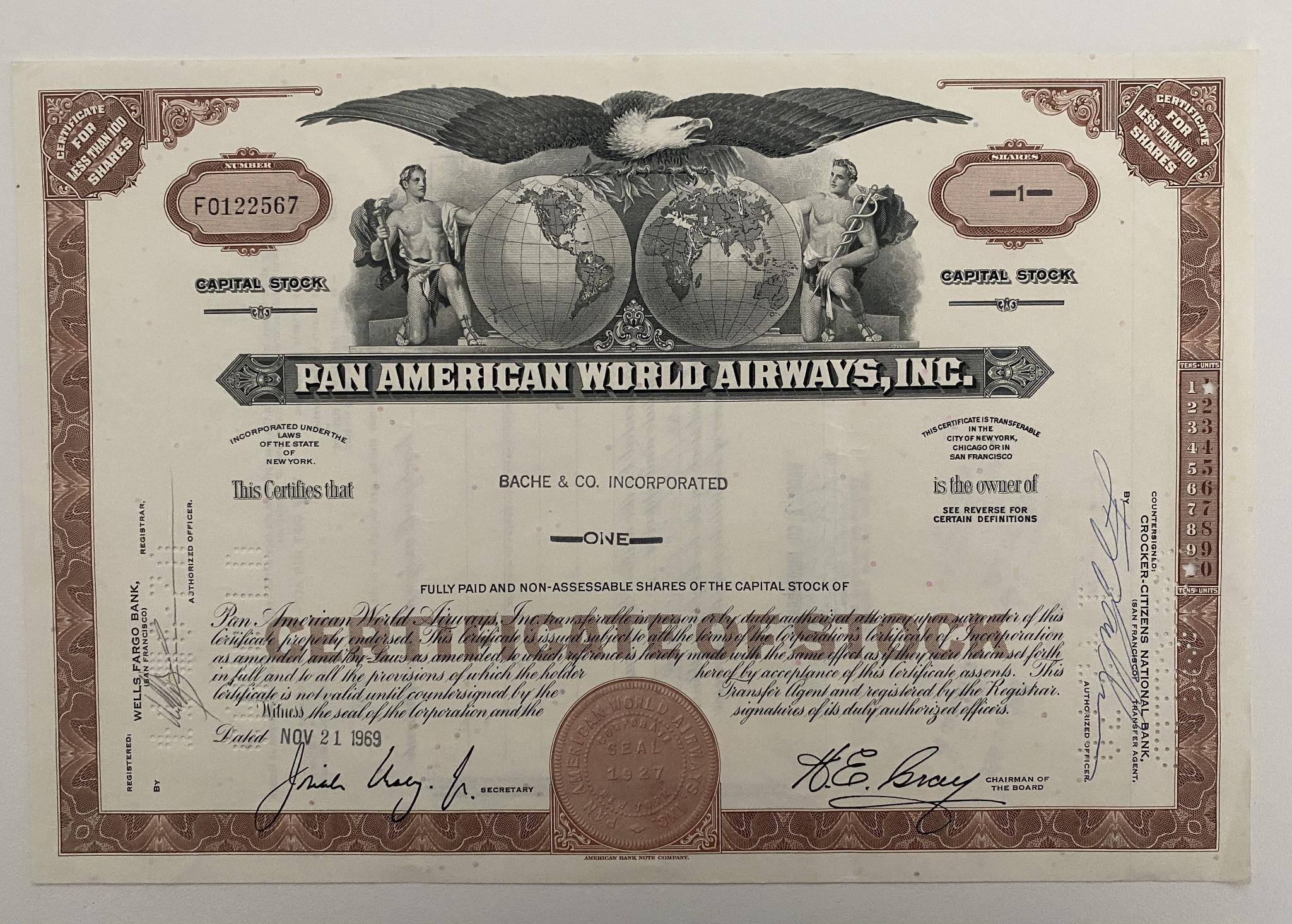Pan American World Airways, INC One Share Certific