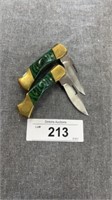 Two Green Marble Pocket Knives