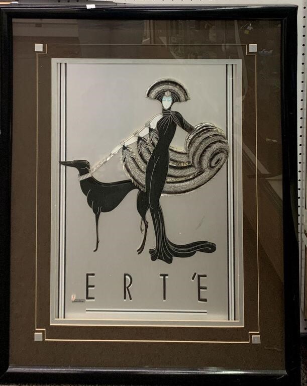 Erte Framed 3 Dimensional Print, Woman With Dog