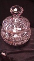 Contemporary heavy cut glass covered bowl,