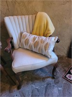 Cream chair with upholstered seat/back-pillow a