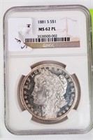 Coin 1881-S  Morgan Silver Dollar NGC MS62 PL
