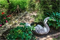 Concrete Goose Planter; Spiral Garden Trellis