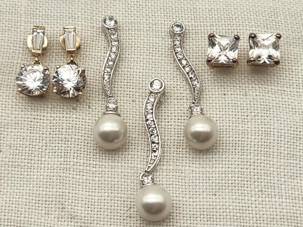 CZ & Pearls Silver Earrings & Pendant
