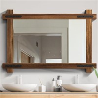 YOSHOOT Farmhouse Wood Bathroom Mirror, 32x24 Rust