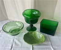 Vintage Green Glass 4 Pieces