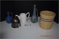 Small Crock, Tea Pot w/Cover, Two Pitchers