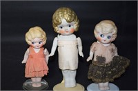 (3) Vintage Japan Painted Bisque Articulated Dolls