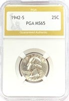 1942-S Washington 25C Silver Coin MS-65
