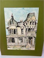 ORIG ART -KATE RUSSELL (SIGNED)- VICTORIAN MANSION