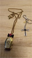 Betsey Johnson Coffin Necklace with Skeleton &