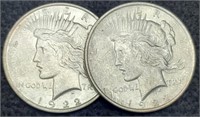 (2) 1922 Peace Silver Dollar AU