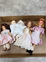 5 vintage dolls, 2 are Nancy Ann storybook dolls