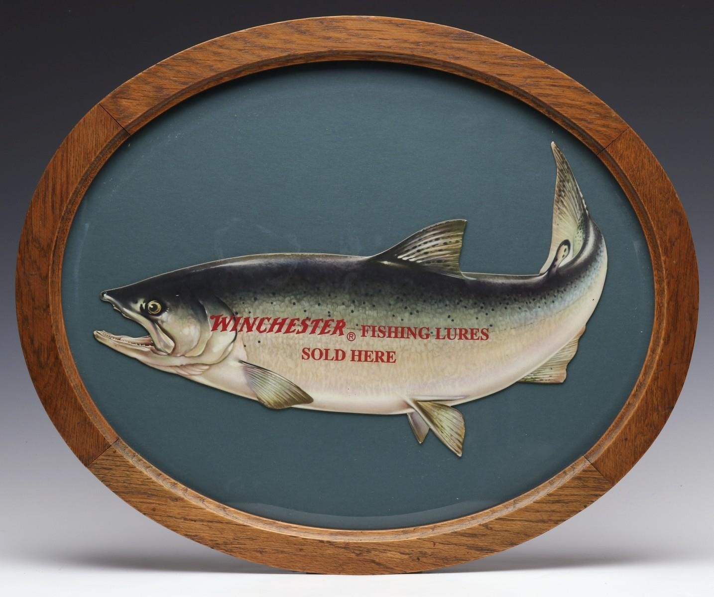 A GOOD WINCHESTER FISHING LURES DIE-CUT ADVERTISIN