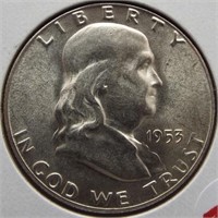 1953-D Franklin half dollar. BU.