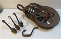 Old Pully & 4 Coat Hooks Fresh Barn Find Antiques