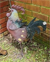 23" metal rooster yard art